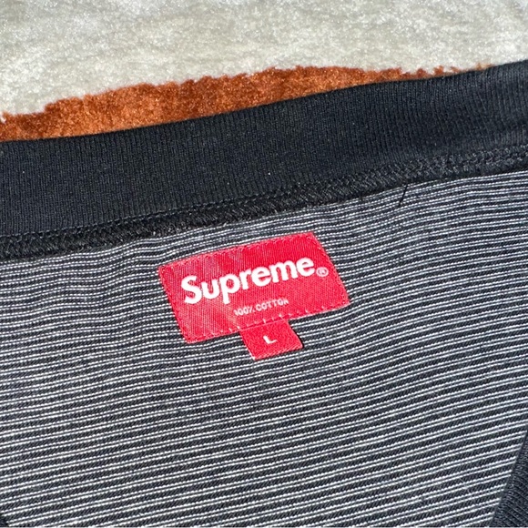 Supreme New York mini stripe L/S Tee Black Long Sleeve Logo Size Large - Picture 3 of 4
